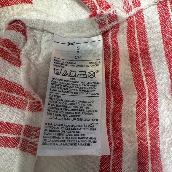 Old Navy Linen Dress Size Small Red Striped Midi 4th of July Americana Coastal - Picture 8 of 14